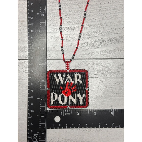 War Pony Beaded Pendant Necklace Red Black White Statement Native American Made - Picture 6 of 9